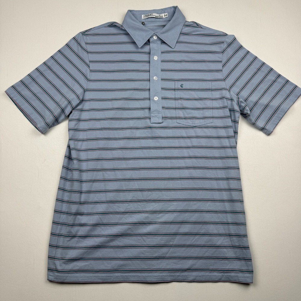 Criquet Polo Shirt Mens M Navy Blue White Striped Cotton Golf Preppy Casual R